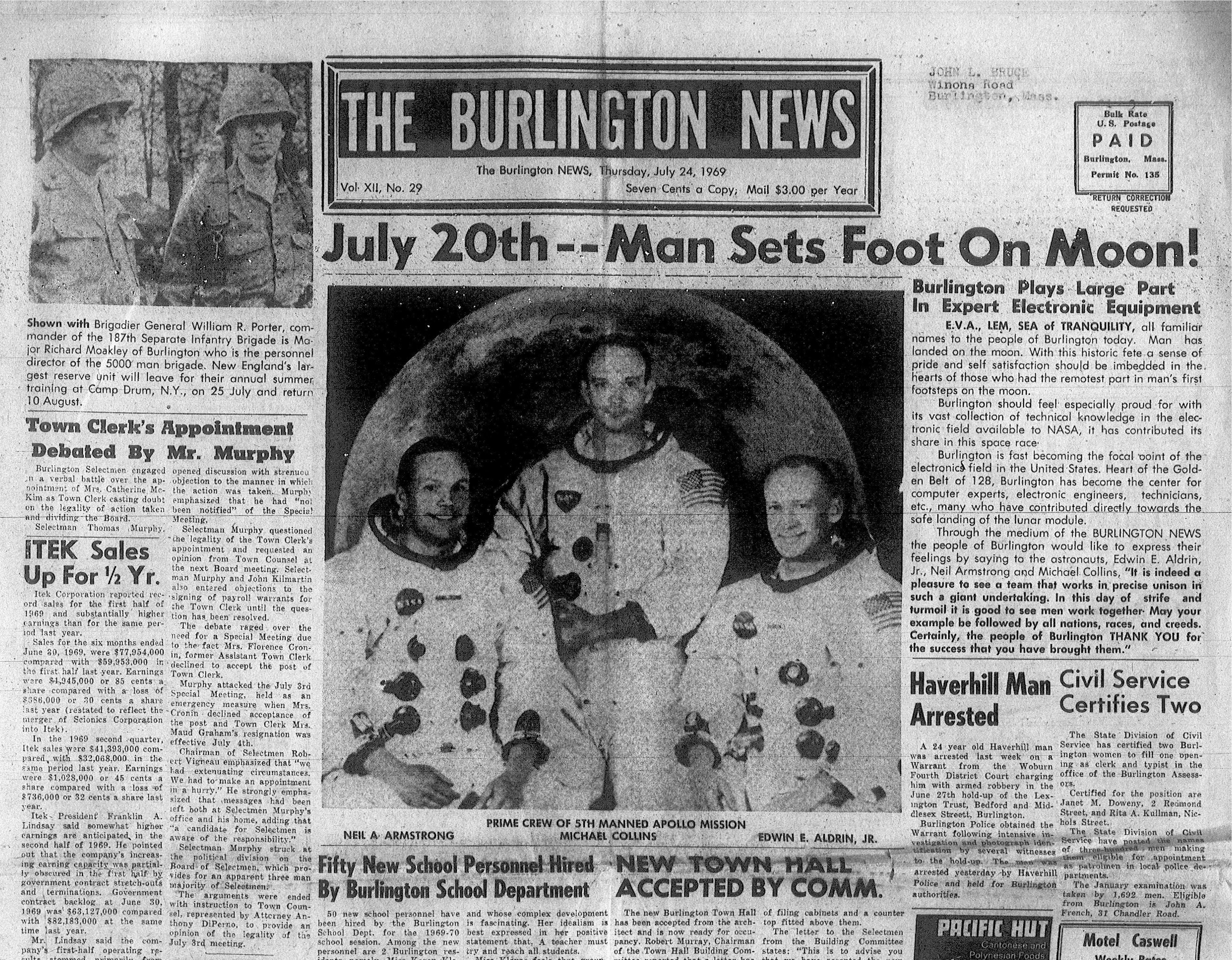 The Burlington News,published in Burlington, Massachusetts on Thursday, July 24th, 1969 cropped